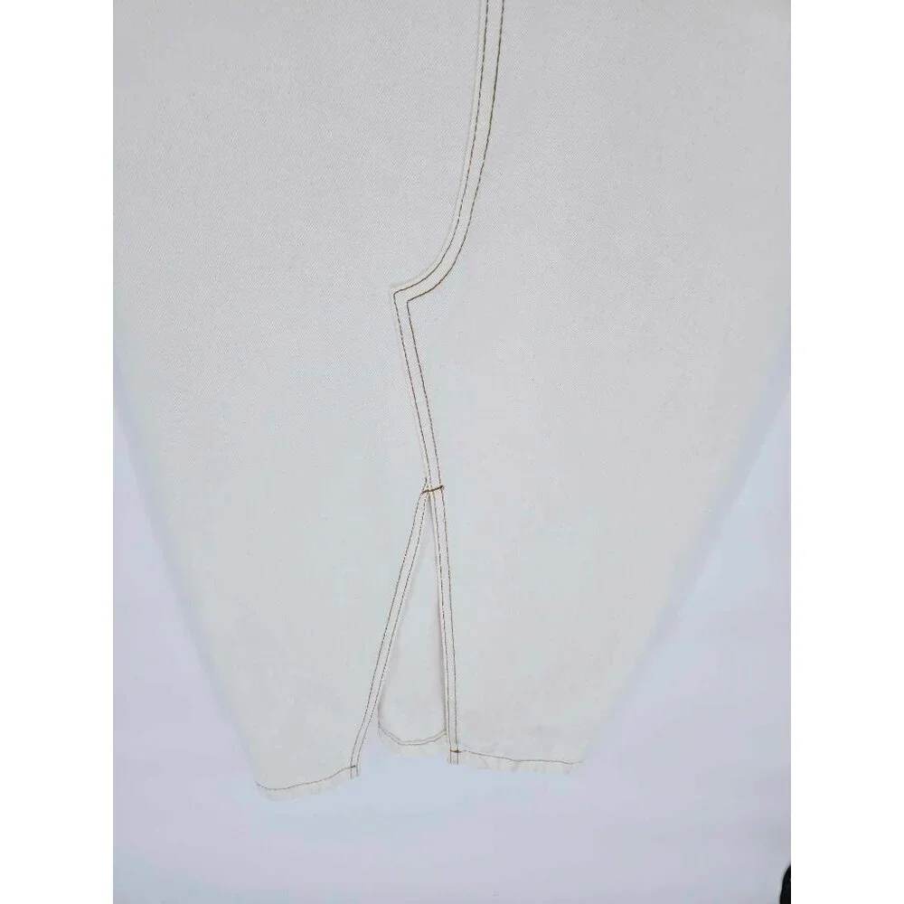 Zara Off White Brown Stitches Denim Overall Dress Bib Skirt Size Medium - Picture 11 of 14